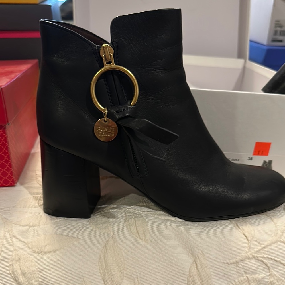 See By Chloe Black Ankle Booties with Suede Finish